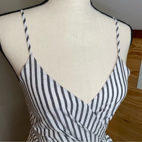 Sienna Sky Grey & White Striped Spaghetti Strap Faux Wrap Mini Dress Extra Small - Picture 4 of 10